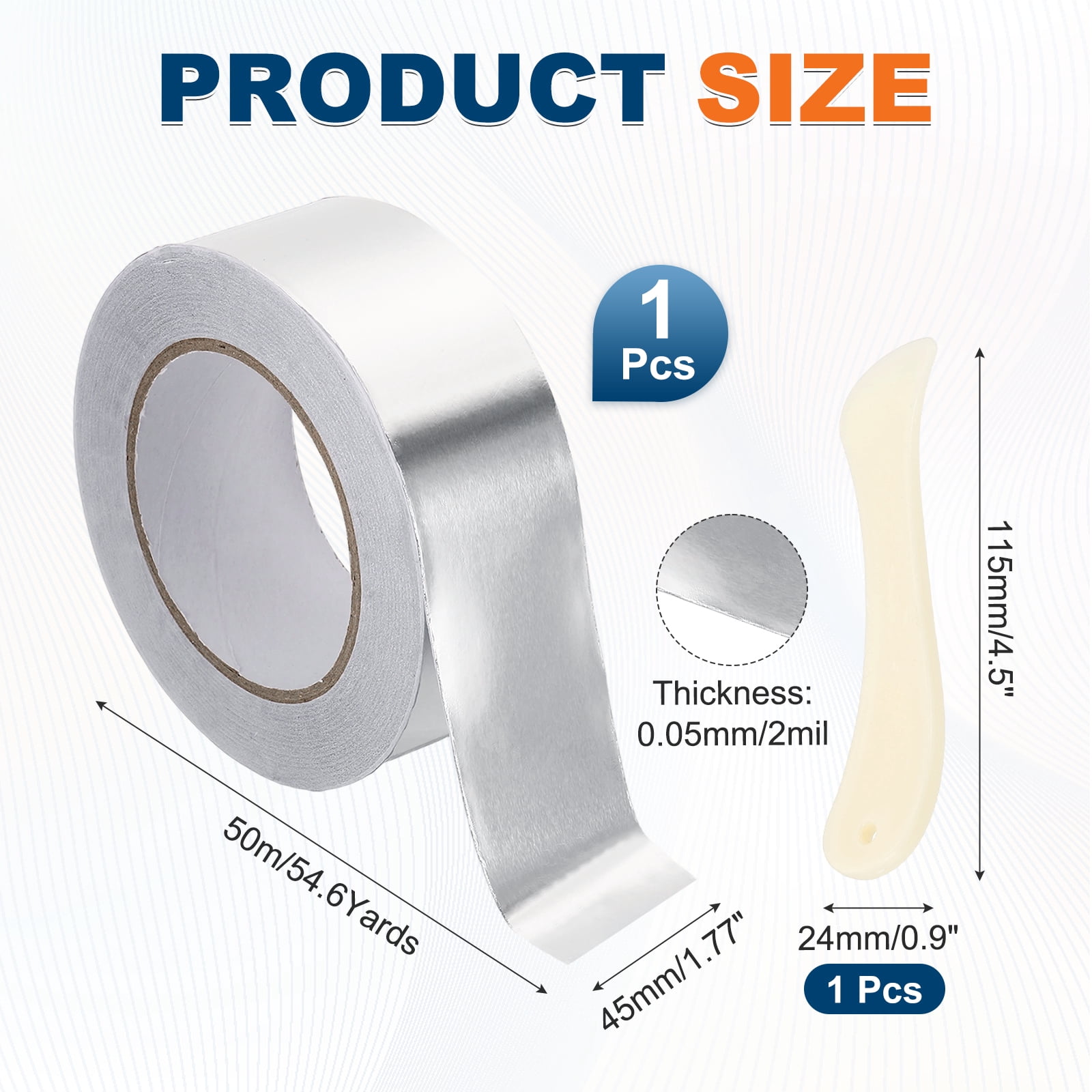 Uxcell Aluminum Foil Tape (1.8" x 164Feet, 2mil) - Heavy Duty Waterproof Silver Metal Duct Tape High Temperature HVAC Heat Patch with Tool, for Ducting/HVAC/Metal Insulation and Repair