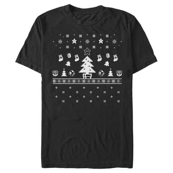 Men's Nintendo Ugly Christmas Tree Super Mario  Graphic Tee Black Small
