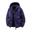 thumbnail image 2 of SBYOJLPB Men's Fashion Solid Color Long Sleeve Hooded Sweatshirt with Composite Velvet Shoulders Patchwork Checkered Print Half Button Jacket Top Purple, 2 of 7