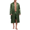 thumbnail image 1 of Bata de satén INSPIRE CHIC para hombres, pijama de manga larga, bata de ba?o, ropa de dormir con conjunto de pantalones cortos S verde, 1 of 1