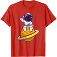 thumbnail image 1 of Cute Cool Astronaut Sitting on Planet Saturn and Waving Hand T-Shirt, 1 of 1