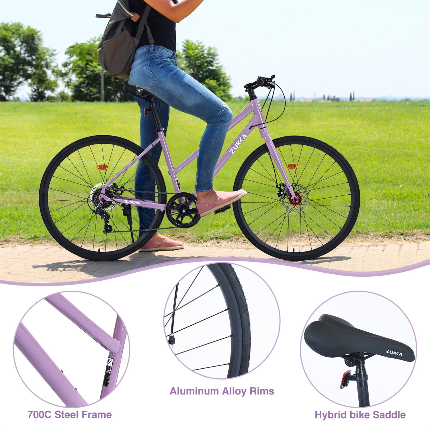 Shimano 7 Speed Hybrid Bike, Double Disc Brake 700C Road Bike For