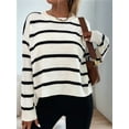 thumbnail image 4 of Women'S Striped Drop Shoulder Sweater Oversized Crew Neck Knit Sweaters Pullover Top White L, 4 of 8