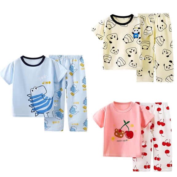 SROBPTY Toddler Outfits Sets, 2 Pieces Sets for Kids, Kids Boys and Girls Printed Round Neck Short Sleeve Top and Long Pants Casual Sleepwear Home 2 Piece Set Multicolor,5-6 Years