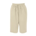 thumbnail image 5 of Wutalume Women's Casual Loose Fit Solid Cotton Linen Blend Capri Pants with Drawstring Elastic Waist Summer Beach Trousers,Beige S, 5 of 8