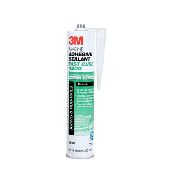 3M Adhesive Sealant 06564 3M 4200 Fast Cure; Used To Bond Aluminum/Wood/Gelcoat And Fiberglass; For Marine Applications; 10 Ounce Cartridge; Black; 50 To 90 Minutes Tack Free Time