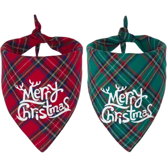 2 Pack Dog Bandana Christmas Red Green Plaid Dog Scarf Triangle Bibs Kerchief Dog Christmas Accessories Christmas Bandanas for Small Medium Large Dogs Pets (Style 2)