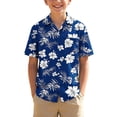 thumbnail image 2 of DJDLJWCJ Teen Boys Hawaiian Short Sleeve Button-Up Shirt Summer Fashion Printed Short Sleeve polo Shirts Stretch Beach Shirt Navy Size 9-10Years, 2 of 8