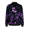 thumbnail image 4 of Ftwytp Jackets for Women Casual Long Sleeve Lightweight Bomber Jacket Classic Vintage Coat Full Zip Up Ribbed Collar Outwear Boho Floral Print Jackets, 4 of 5