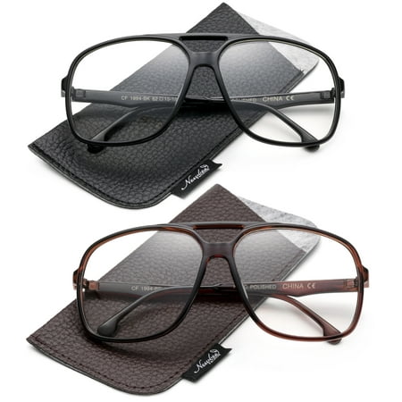 Newbee Fashion Large Aviator Frame Clear Lens Eyeglasses Oversized Frame Non Prescription Glasses for Men Women-2 Pack
