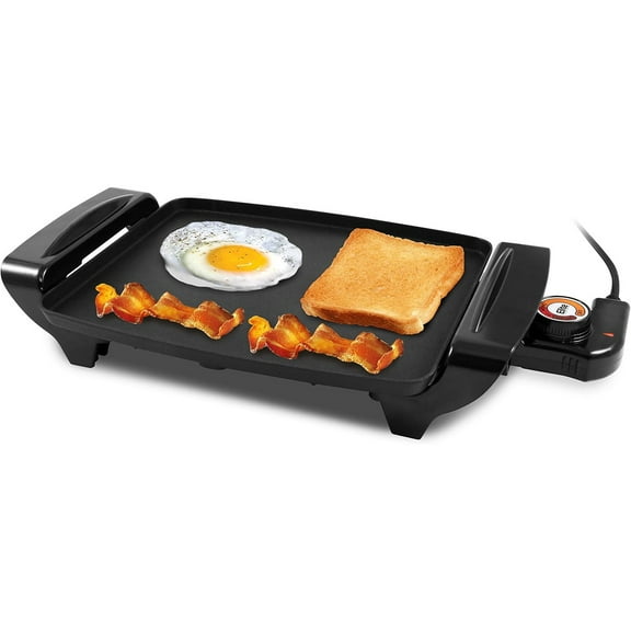 EGR-2722B Electric 10.5" x 8.5" Griddle Cool-touch Handles Non-Stick Surface Removable/Adjustable Thermostat Skid Free-Rubber Feet Black