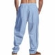 thumbnail image 4 of Pantalones largos para hombre, informales, holgados, de pierna ancha y con bolsillos con cordón, rectos, de poliéster., 4 of 8