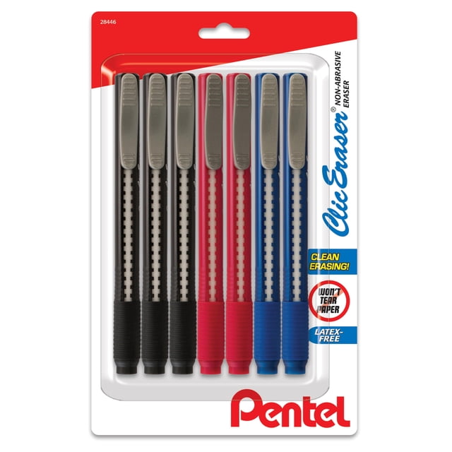Paquete de 7 borradores retráctiles con agarre Pentel Clic