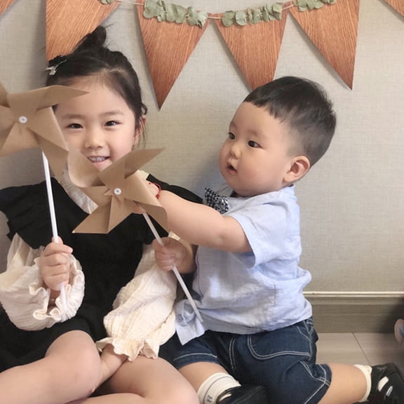 KONTONTY 3Pcs Chocolate Kraft Paper Windmills Decorative Props Handheld Pinwheel for Parties