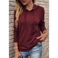 thumbnail image 3 of Solid Color Cable Knit Drop Shoulder Drawstring Hoodie for Women Burgundy X-Large, 3 of 4