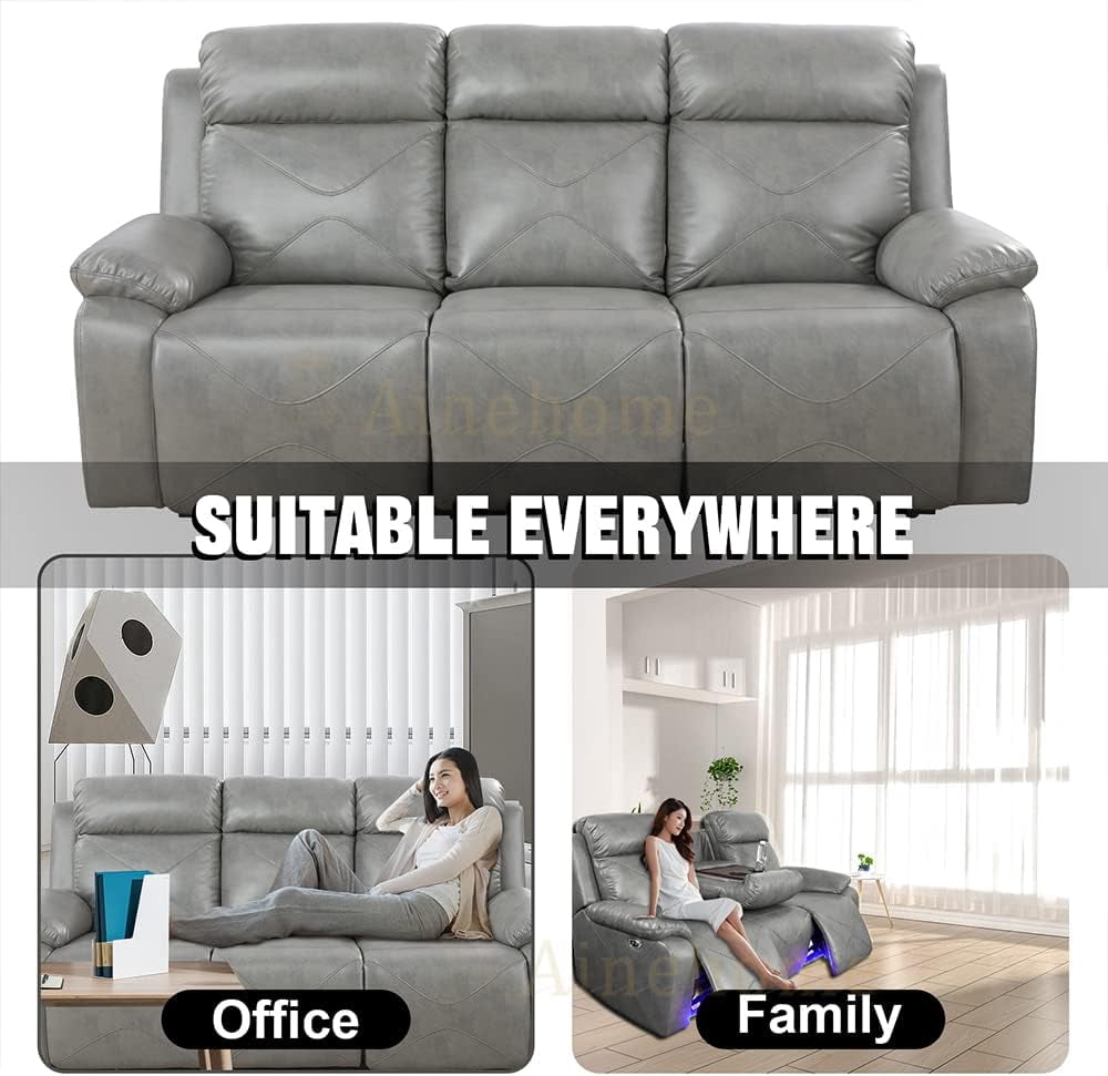 Pon Living Furniture Inc Faux Leather Reclining Sofa with Usb Port, Gray