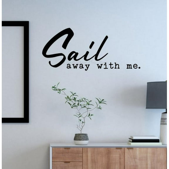 Nautical Wall Stickers Decal Quote Sail Away With Me Beach Bedroom Decor 23x10-Inch Black