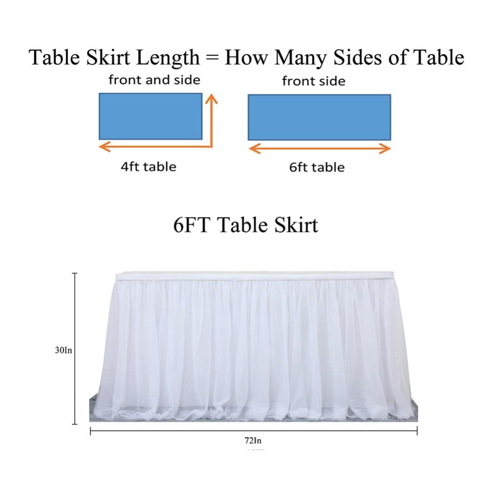 White Tulle Table Skirt 6ft - Fluffy Tutu Table Cover For Birthday Parties, Weddings, Events