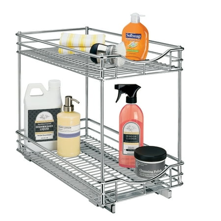 Wide Sliding Cabinet Organizer (Lynk Professional® Slide Out Double Shelf - Pull Out Two Tier Sliding Under Cabinet Organizer - 11 inch wide x 21 inch deep -)