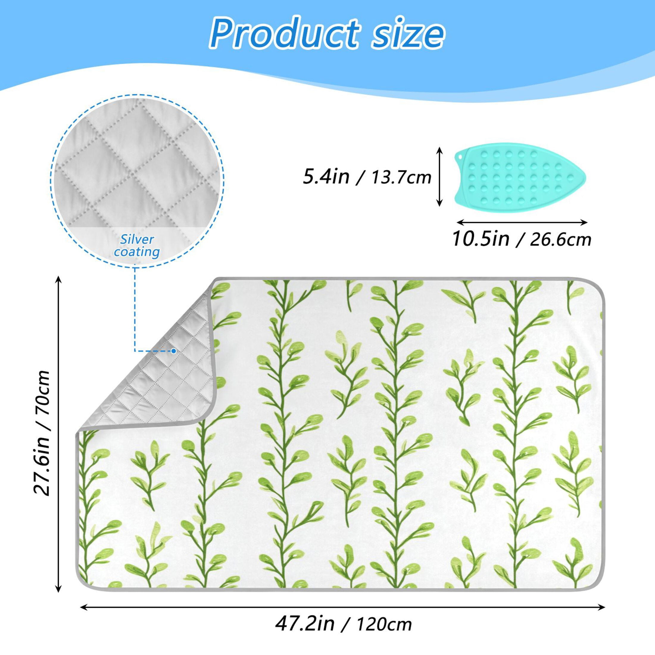 Vertical Green Sprigs Portable Ironing Mat, Heat-Resistant, Dual-Sided, Foldable for Easy Storage