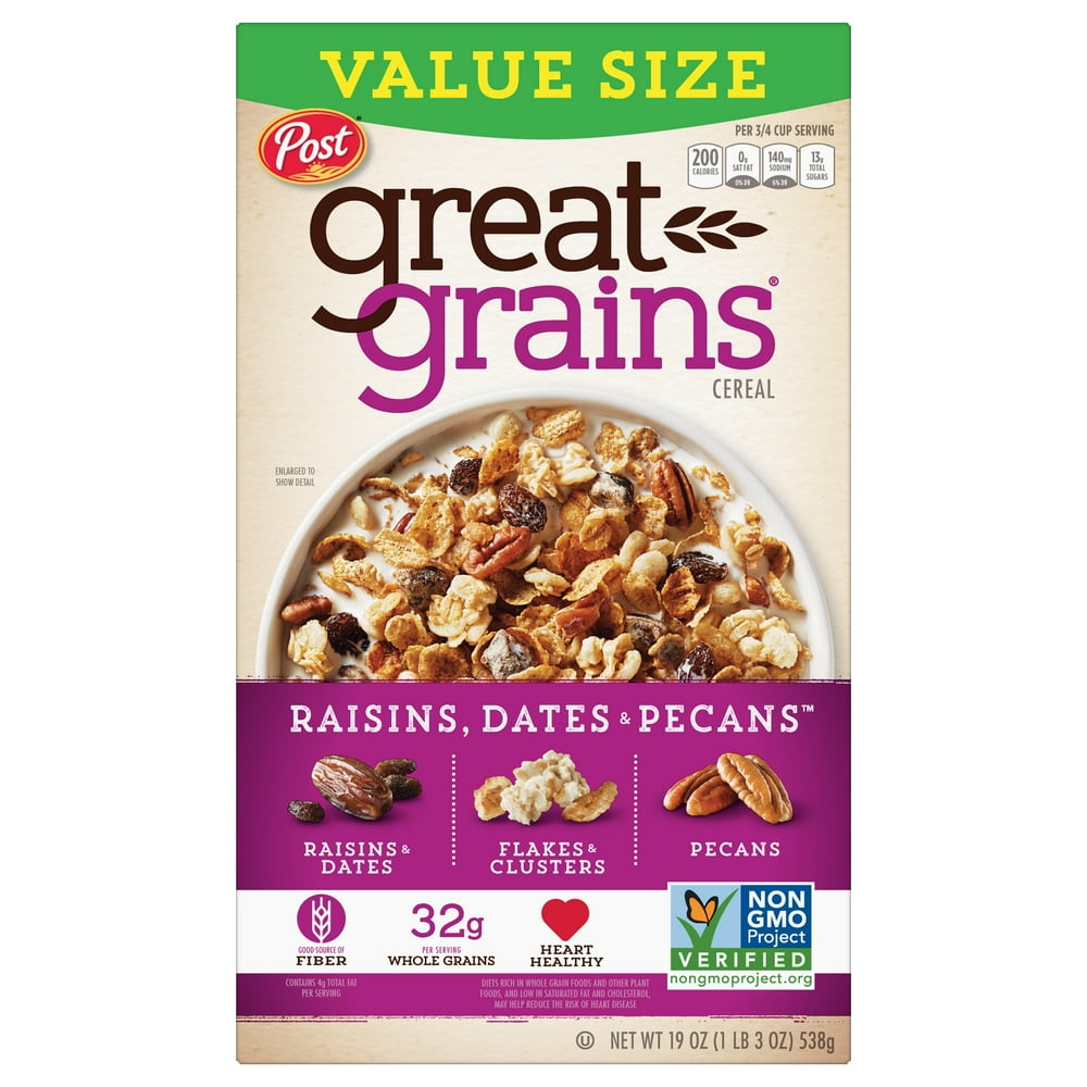 Post Great Grains Raisins Cluster Crunch Breakfast Cereal, Non GMO