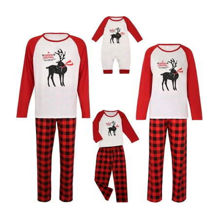 

Canis Matching Family Christmas Pajamas Set Holiday Pjs Red Plaid Top and Pants Sleepwear Sets