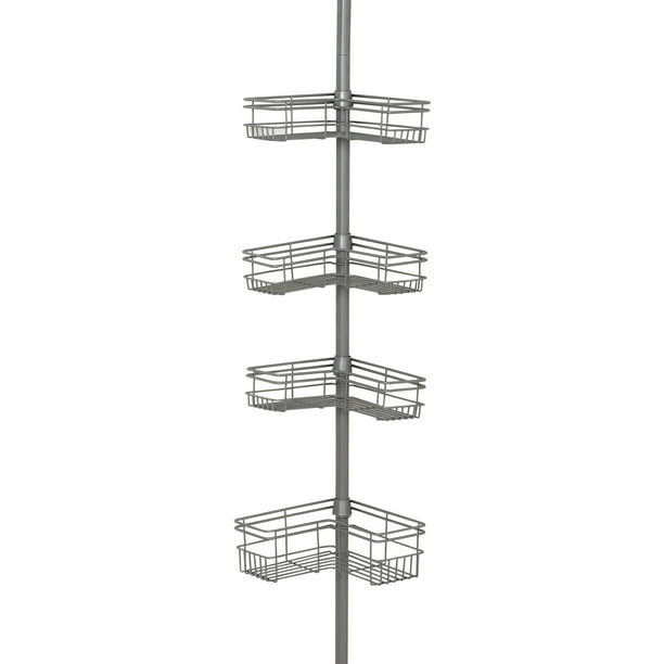 Zenna Home LShaped Tension Corner Pole Shower Caddy, Satin Nickel