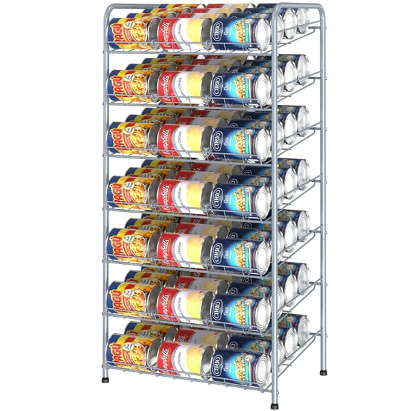 BTY 7-Tier Can Organizer - Holds up to 84 Cans, Silver Pantry Rack for Kitchen or Cabinet