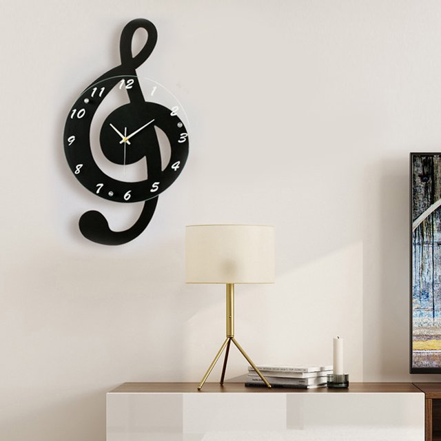 Nimomo Clock Wall - Innovative Musical Note Electronic Wall Clock Fashionable Silent Quartz Clock for Children Room Black