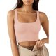 thumbnail image 1 of Corto sin mangas Tank Top cuello cuadrado Color puro cómodo de moda transpirable Casual para compras del partido Rosa L, 1 of 6