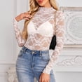 thumbnail image 6 of Women Oversized Tshirt Summer Mesh Layering Shirt Slim Fit Lace Long Sleeve Blouse Women Tops White L, 6 of 9