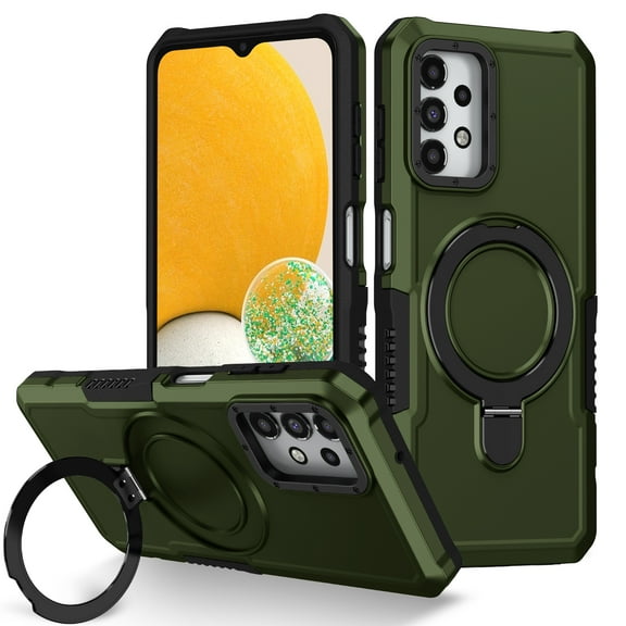 Feishell for Samsung Galaxy A32 5G Case,Shockproof and Drop Proof Protective Phone Case with Adjustable Multi-Angle Ring Kickstand Military-Grade Protection Armor Rugged Phone Case,Darkgreen