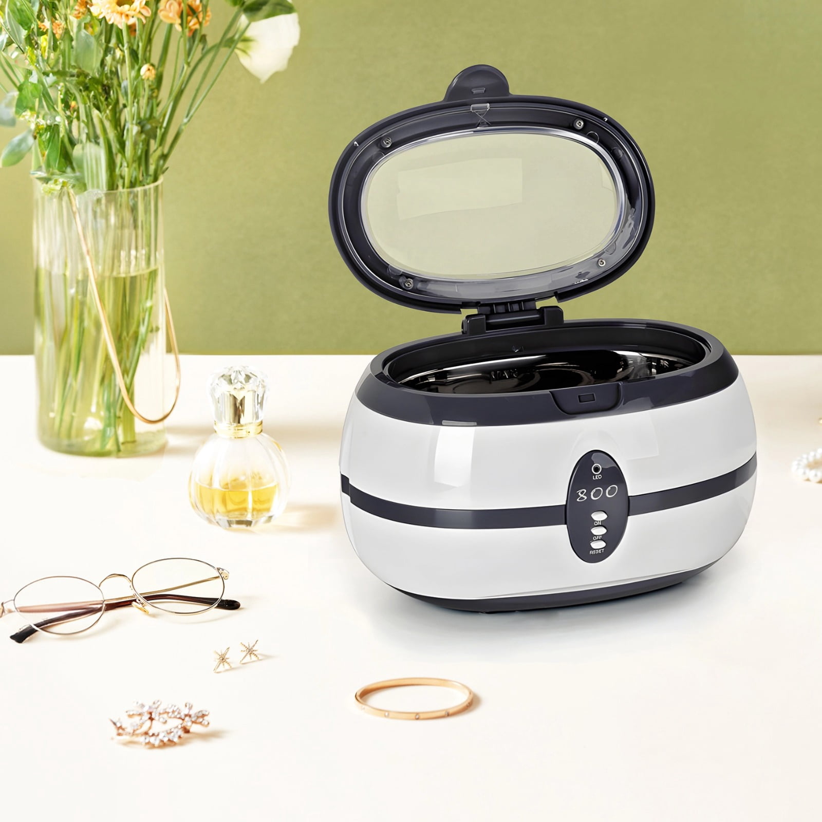 VGT-800 Ultrasonic Cleaner, 236.2 in (600 ml) Capacity, for Jewelry, Glasses, Watches, and Dentures, 40kHz Frequency, Digital Display, Detachable Basket, ABS Housing, CE FCC ROHS Certified (US Rule)