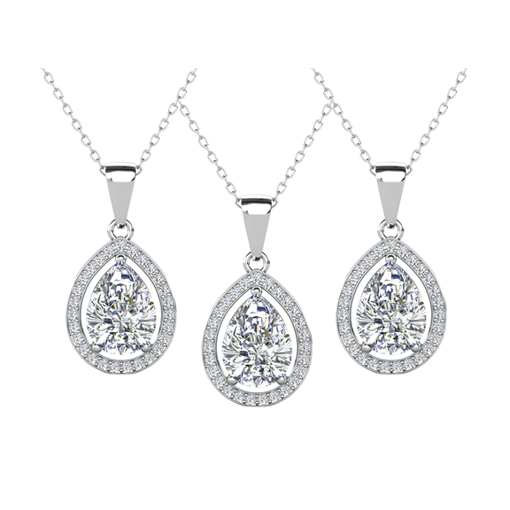 Cate & Chloe Pack of 3 - Isabel 18k White Gold Plated Teardrop Necklace with Simulated Diamonds for Women