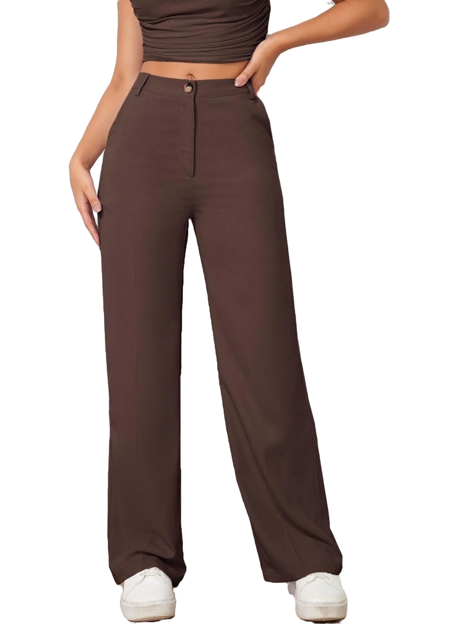 パンツ KAOS Women Straight Pants RP1MR008 6012 Brown Women's Elegant Plain Straight Leg Coffee Brown Pants L (8