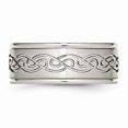 thumbnail image 3 of Stainless Steel Brushed/Polished Scroll Design 9mm Ridged Edge Band (Size 11.5) Made In China sr160-11.5, 3 of 4