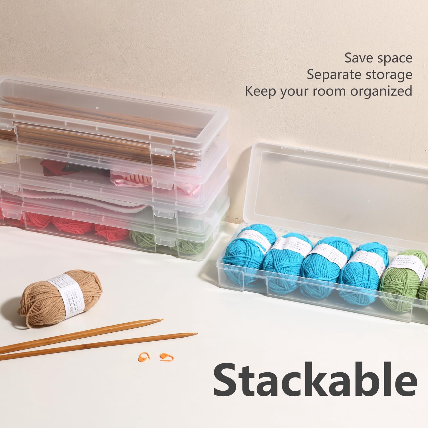 Novelinks 6 pack Stackable Plastic Storage Box Containers Clear Hobby Craft Organizer Art Rectangle Case for Pencil Box Crayon Beads Jewelry, Large