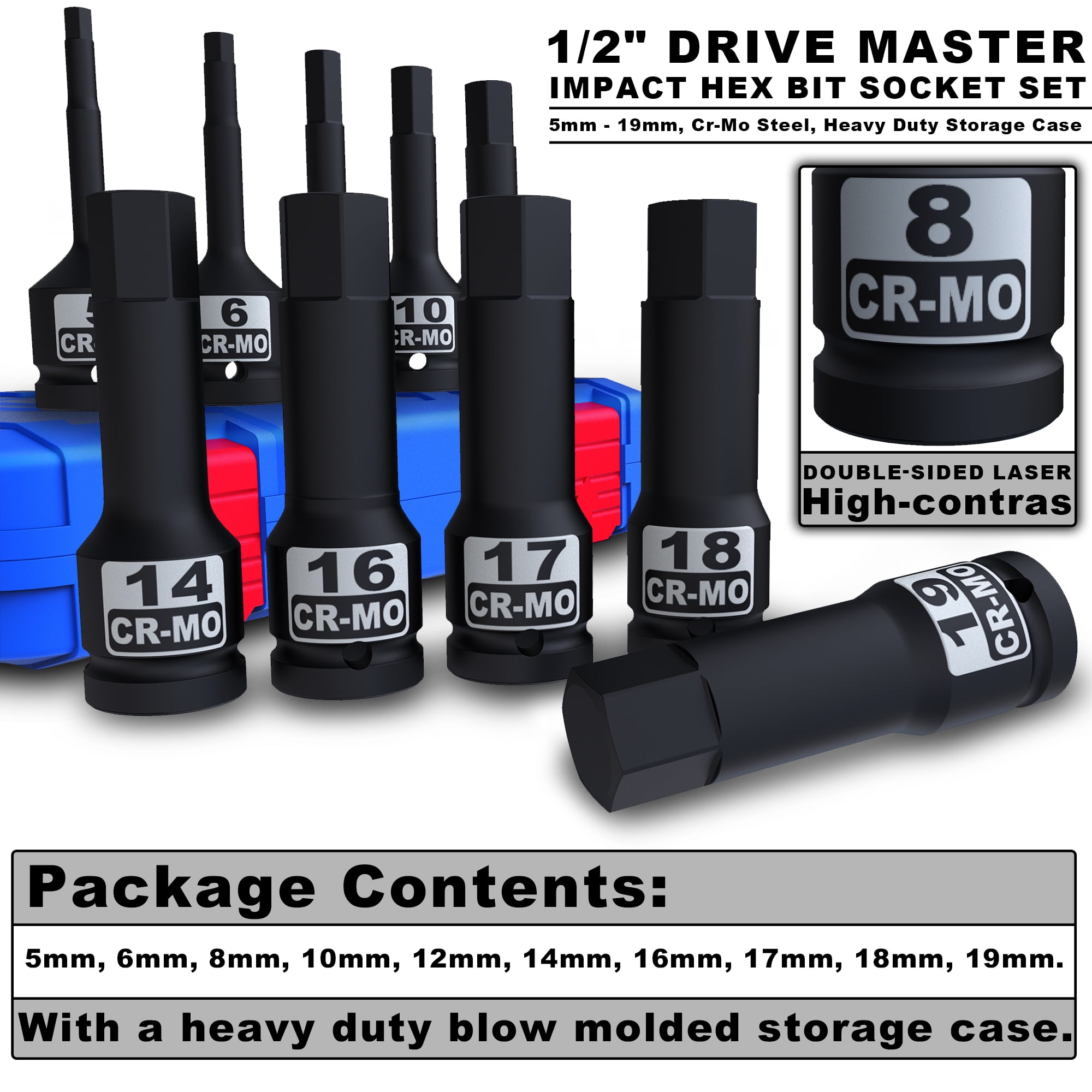 Aiourx 1/2 Inch Impact Metric Hex Bit Socket Set