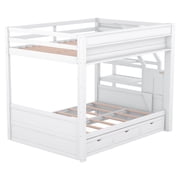 Euroco Wood Full Bunk Bed or Full over Futon with Shelf and Drawers for Kids Teens, Covertible into Daybed for Living Room, White