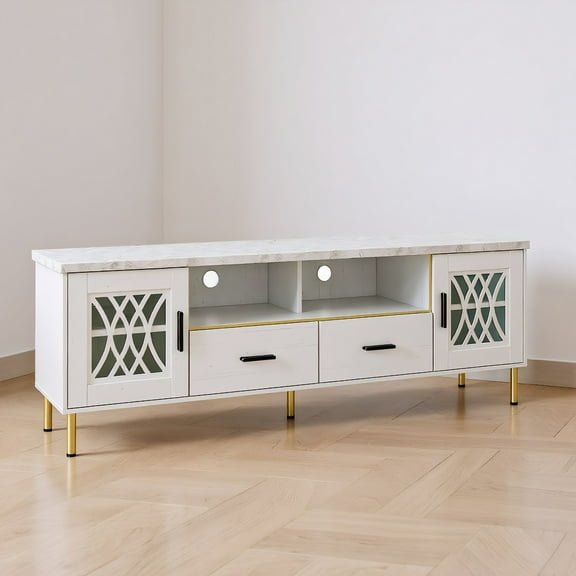 YYAo TV Media Console Table,TV Stand,71 Inch TV Stand with Glass Doors for 80 Inch TVs-White