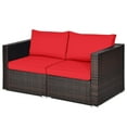 thumbnail image 5 of Gymax 2PCS Rattan Corner Sofa Set Patio Outdoor Furniture Set w/ 4 Red Cushions, 5 of 10