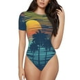 thumbnail image 1 of Balery Palm Trees Body de cuello redondo de manga corta para mujer Tops de manga corta Tops básicos-Small, 1 of 7