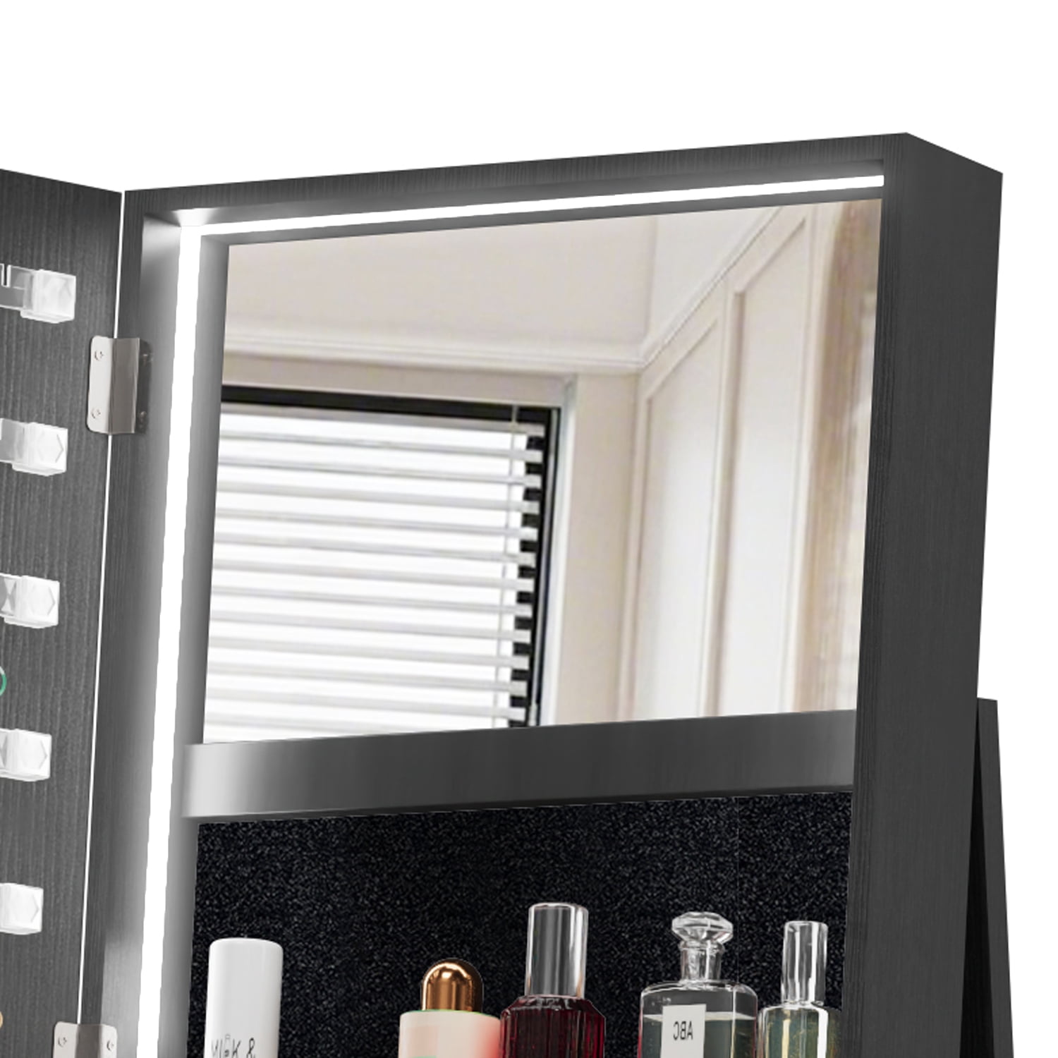 Jewelry Cabinet, Rotating Jewelry Armoire, Full Length Mirror with 360° Swivel Base, Lockable Storage, 30 Necklace Hooks, Ring Slots, Acrylic Shelf, Black for Bedroom Closet Dressing Room