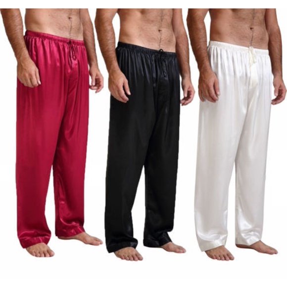 Mens Silk Satin Pajamas Pyjamas Long Pant Lounge Sleepwear Nightwear Trousers