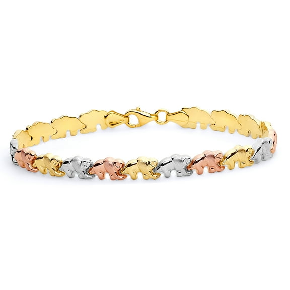 Wellingsale 14k Tri 3 Color Gold Polished Diamond Cut Stampato Bracelet with Lobster Claw Clasp - 7.25"