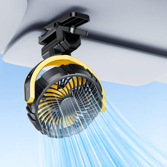 Ventilador de clip para auto DICMKY para visera y manija, 2000 mAh, amarillo