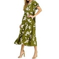 thumbnail image 3 of Pastel by Vivienne Women's Woven Print Tiered Midi Dress Print Green Large, 3 of 4
