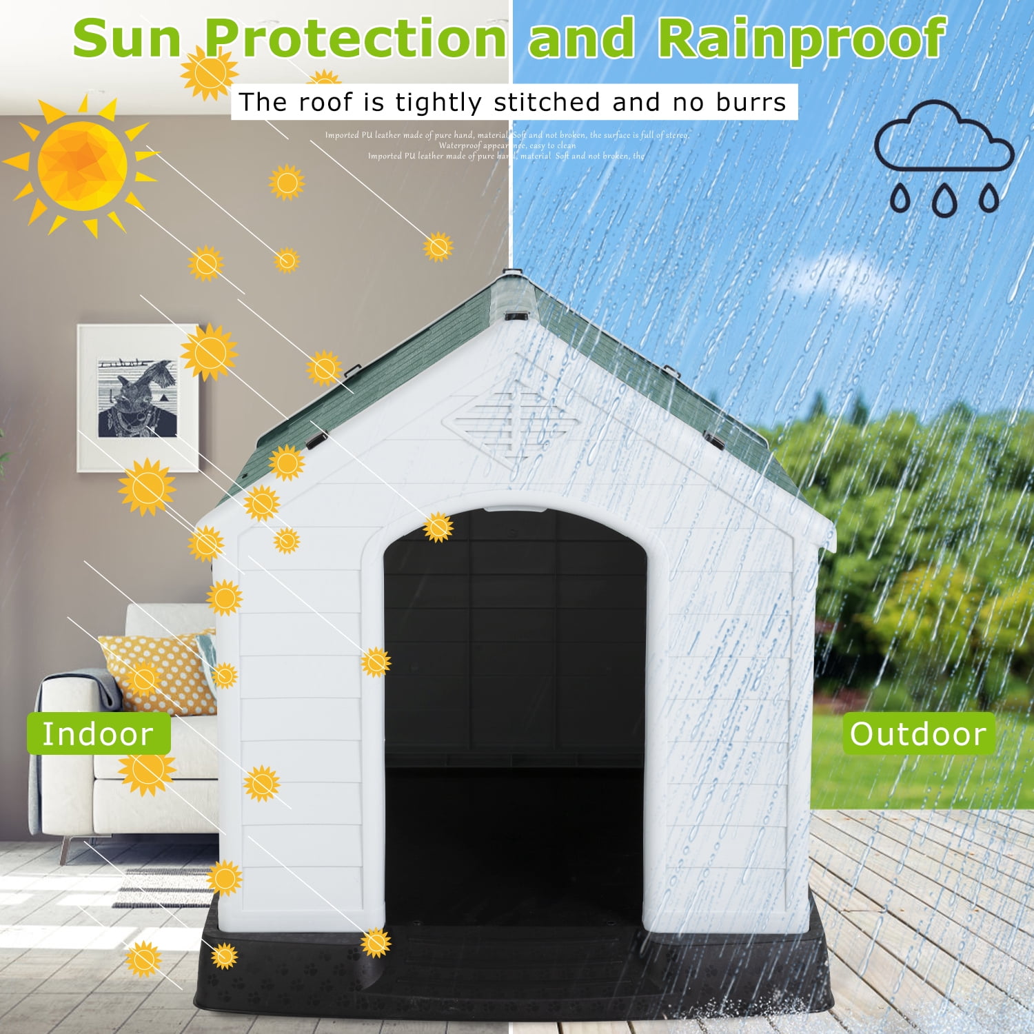 YRLLENSDAN 34" Dog House Outdoor Insulated Dog Houses for Winter Igloo Dog House with Air Vents & Elevated Floor Waterproof Plastic Dog Houses for Small Medium Large Dogs,Green