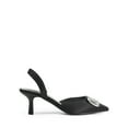 thumbnail image 2 of Women’s Rhinestone Buckle Pointed Toe Kitten Heels Satin Heeled Mules, 2 of 5