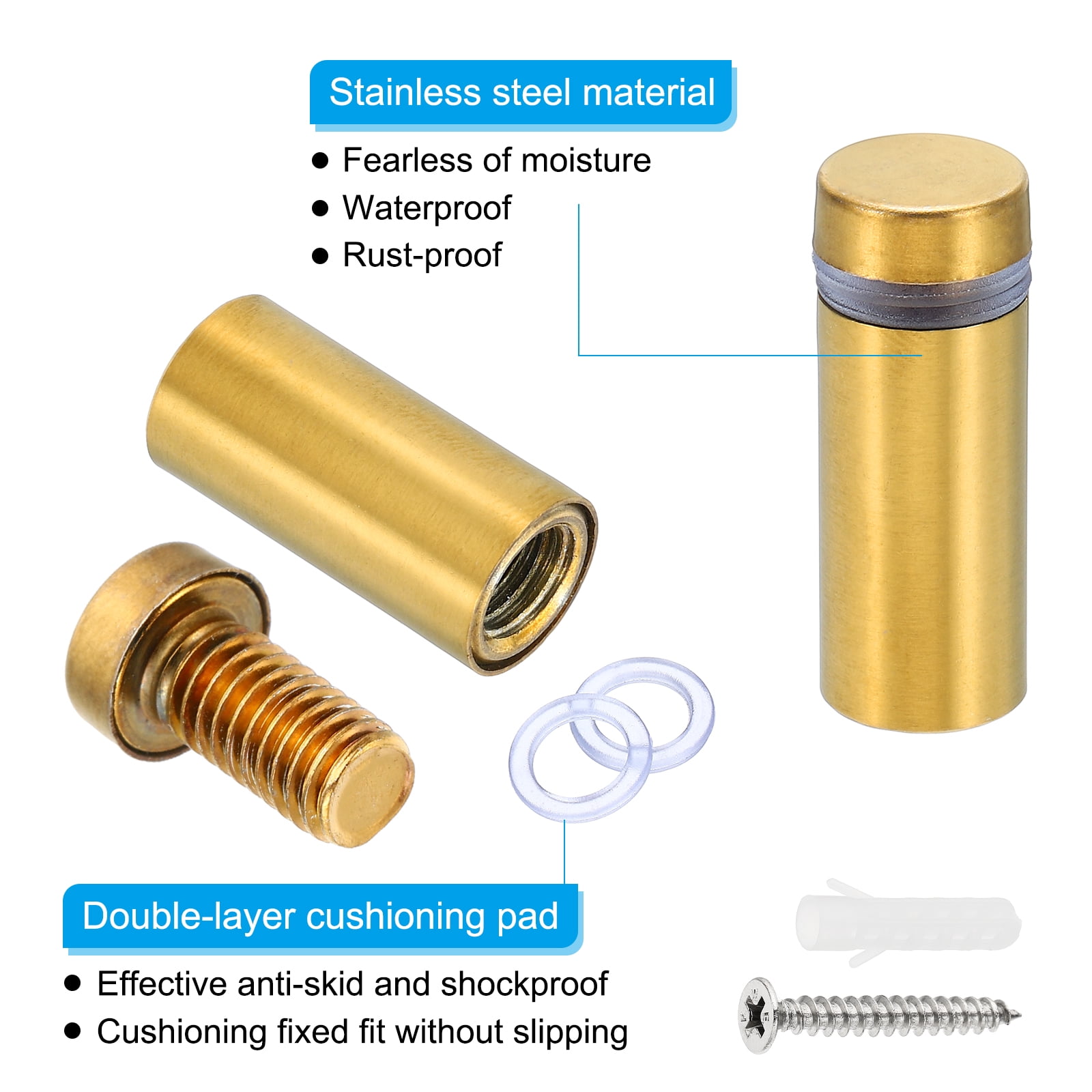 Uxcell 5/8 x 2 Inch Sign Standoff Screws, 12 Set Stainless Steel Wall Standoff, Gold